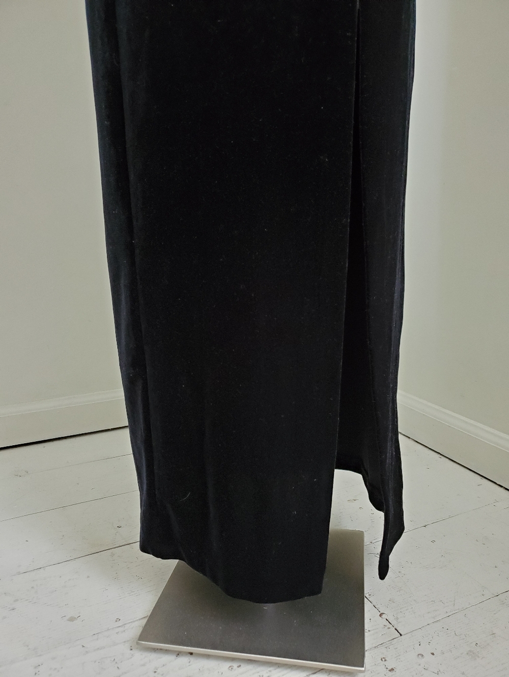 90s Vintage Black Stretch Velvet Pencil Dress Evening Gown Prom - Picture 9 of 10